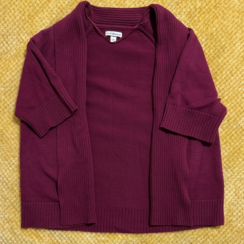 Maroon Short Sleeve Cardigan - Picture 3 of 5